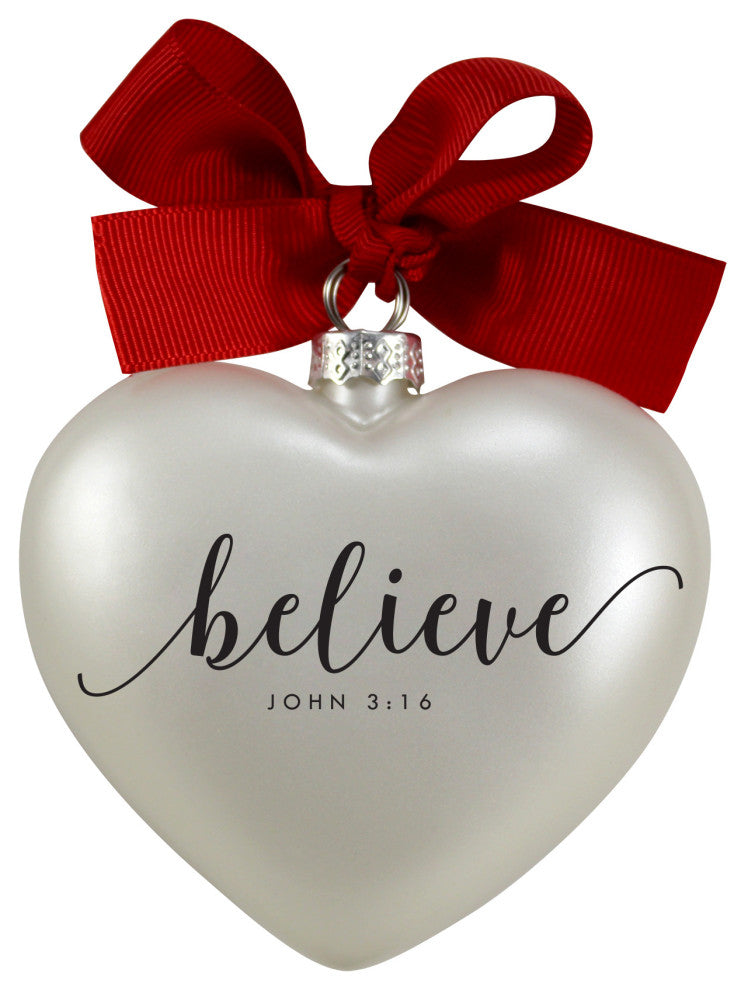 Ornament Heart, Believe Ribbon Hang