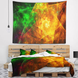 Yellow Rotating Polyhedron Abstract Wall Tapestry, 92"x78"