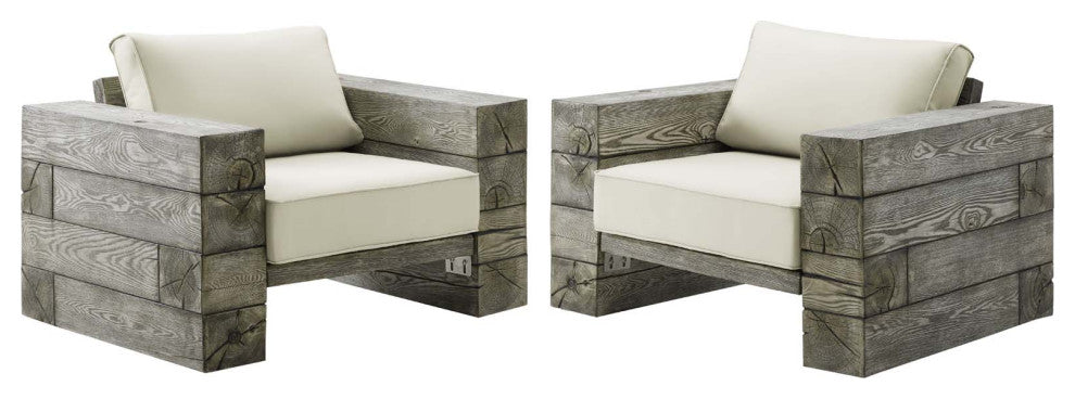 Chair Armchair, Sunbrella, Set of 2, Simulated Wood, Gray Beige, Outdoor
