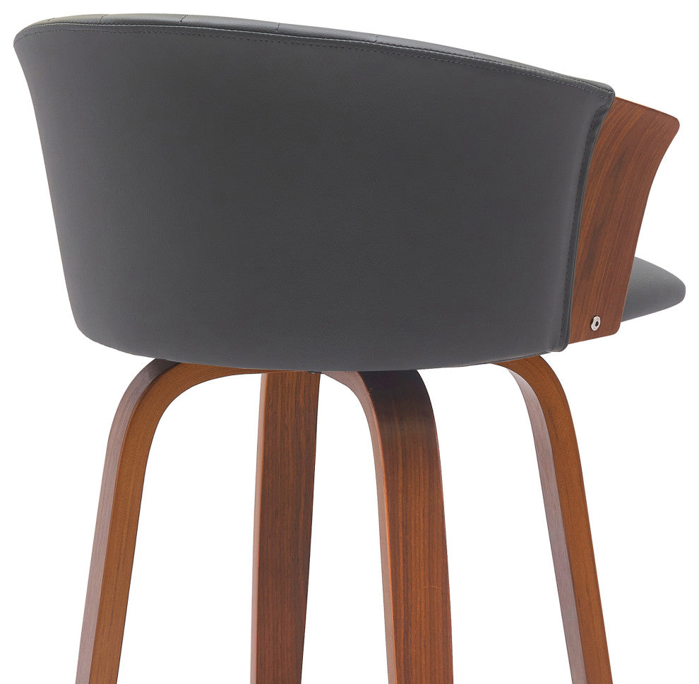 Diana 26" Swivel Walnut Wood Counter Stool, Gray Faux Leather, 30