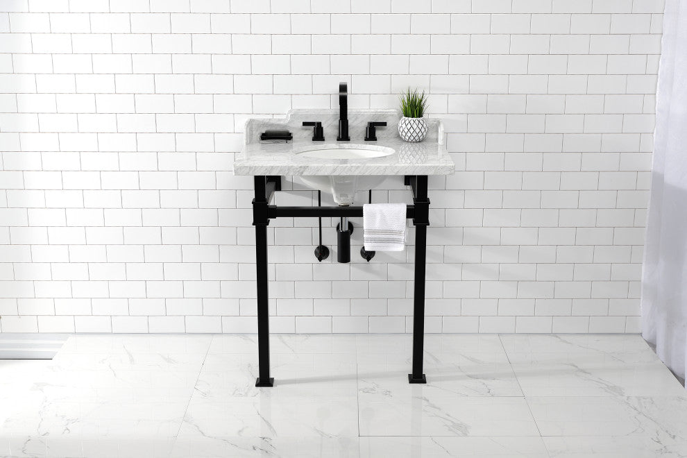 Kingston Brass LMS30MOQ0 30" Carrara Marble Console Sink, Legs