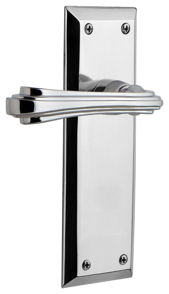 New York Plate With Fleur Lever, Bright Chrome, Double Dummy, Non-Handed