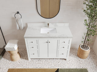 Chicago 48" Single Sink Bathroom Vanity, White 2" Calacatta Nuvo