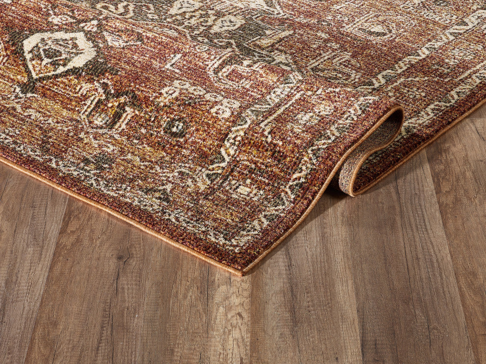 Abani Mesa MES120A Orange Rust Medallion Distressed Area Rug