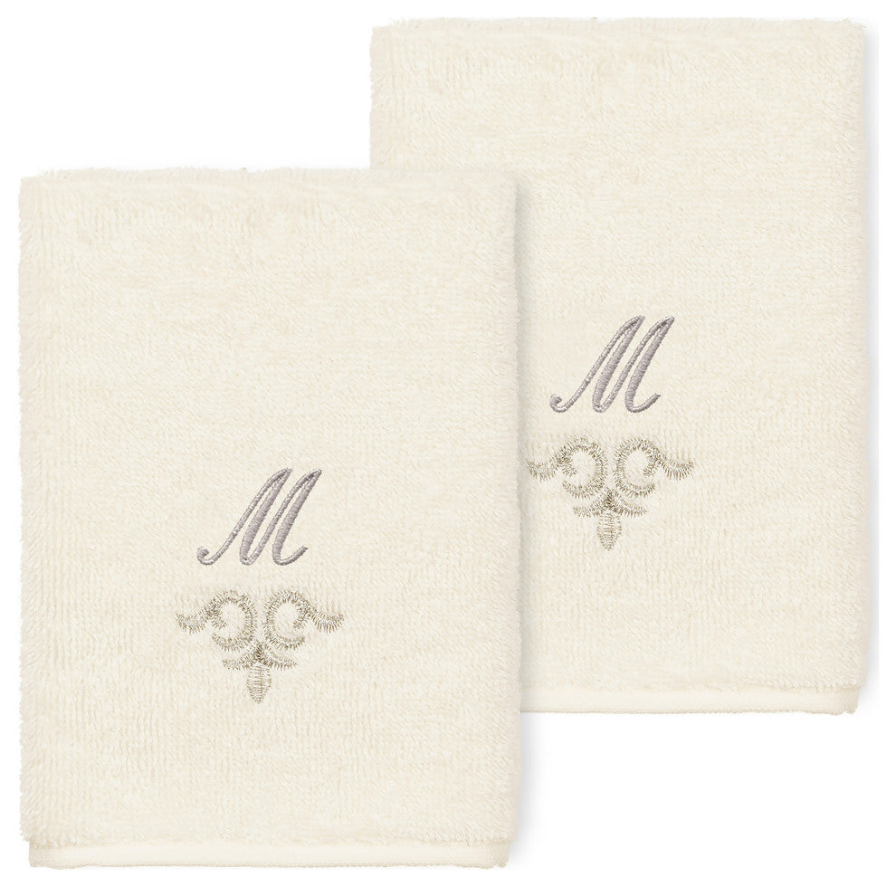 Linum Home Turkish Cotton Monica 2-Piece Embellished Washcloth Set, Cream