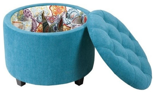 Madison Park Sasha round Ottoman With shoe storage, Teal
