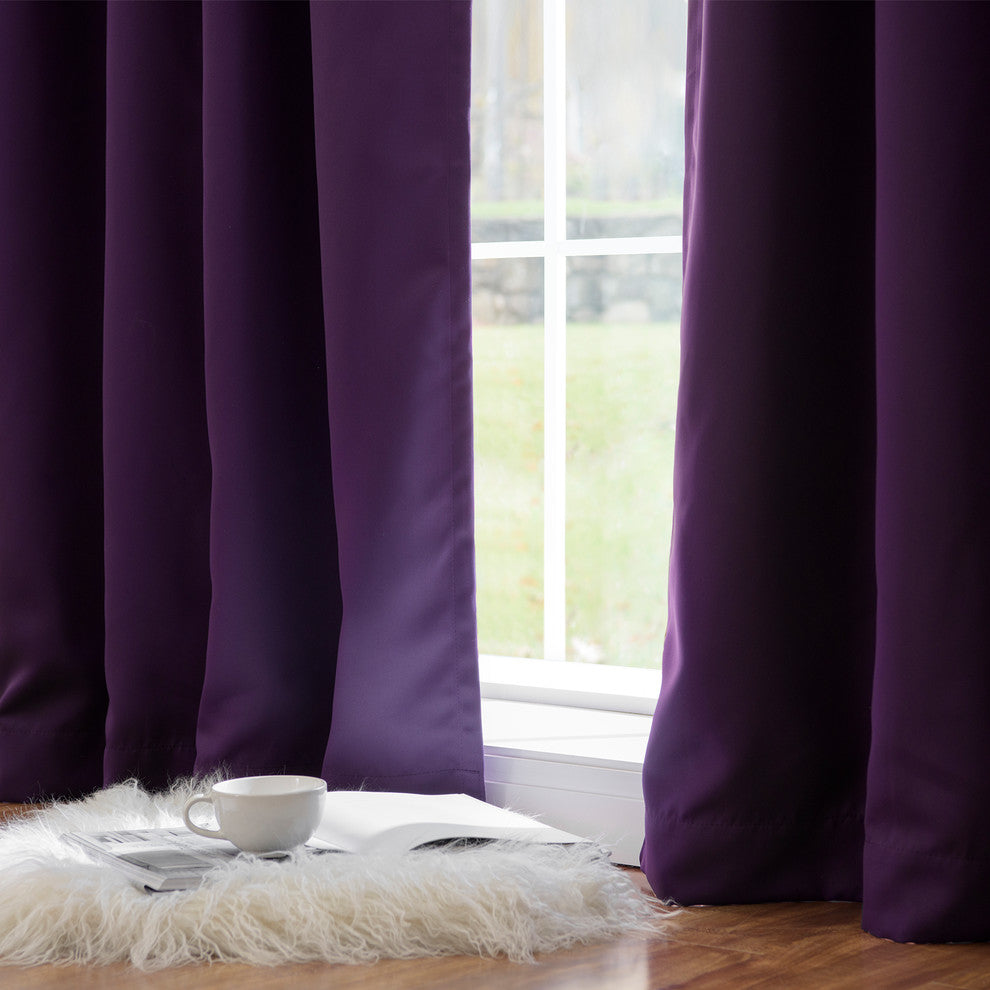 Solid Thermal Blackout Curtain Panels, Purple, 84", Set of 2
