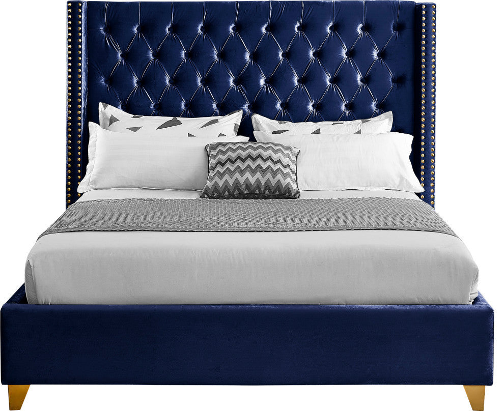 Barolo Velvet Upholstered Bed, Navy, Full