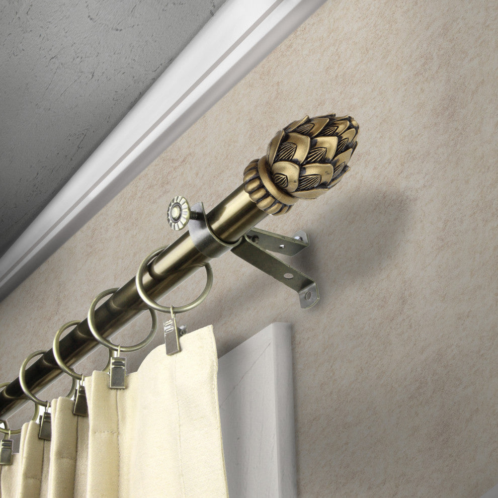 Bud Curtain Rod, Antique Brass, 66-120"