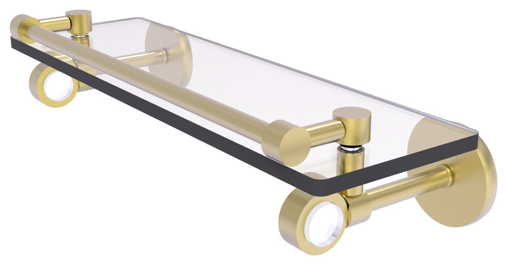 Clearview 16" Glass Shelf with Gallery Rail, Satin Brass