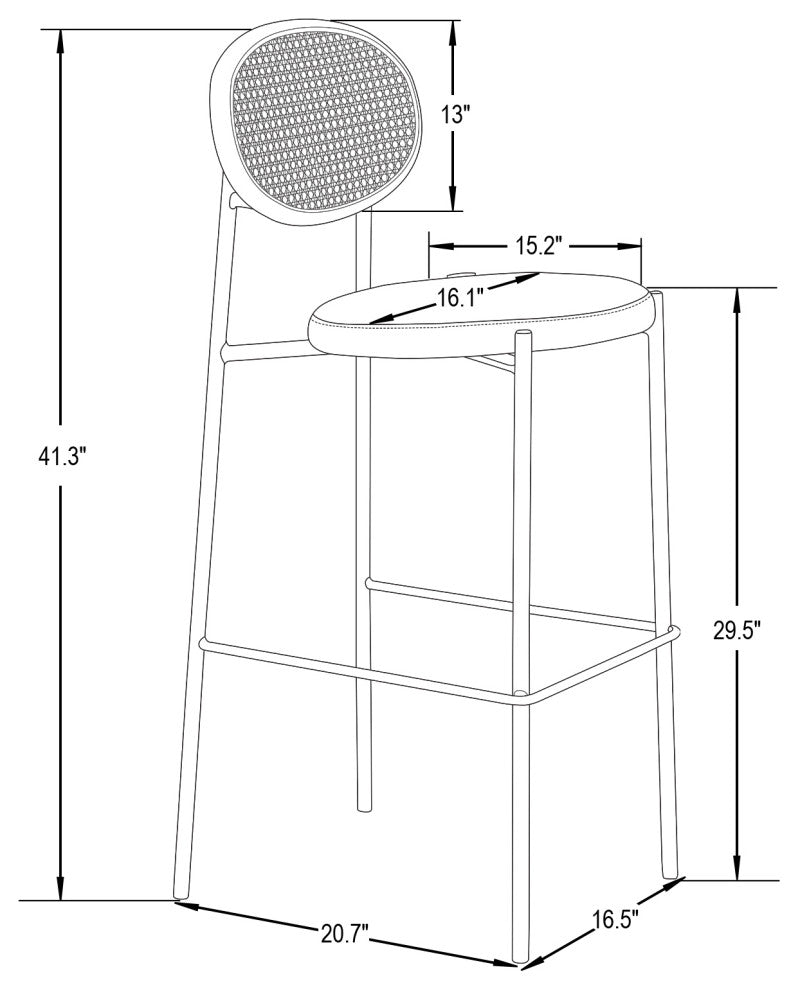 LeisureMod Euston Wicker Bar Stool With Black Steel Frame and Footrest, Gray