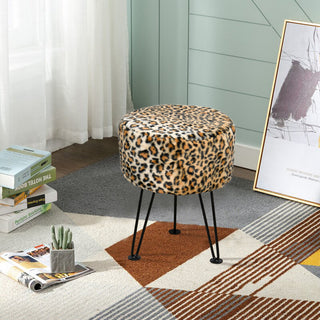 Leopard Faux Fur Ottoman, 13''x13''x17''