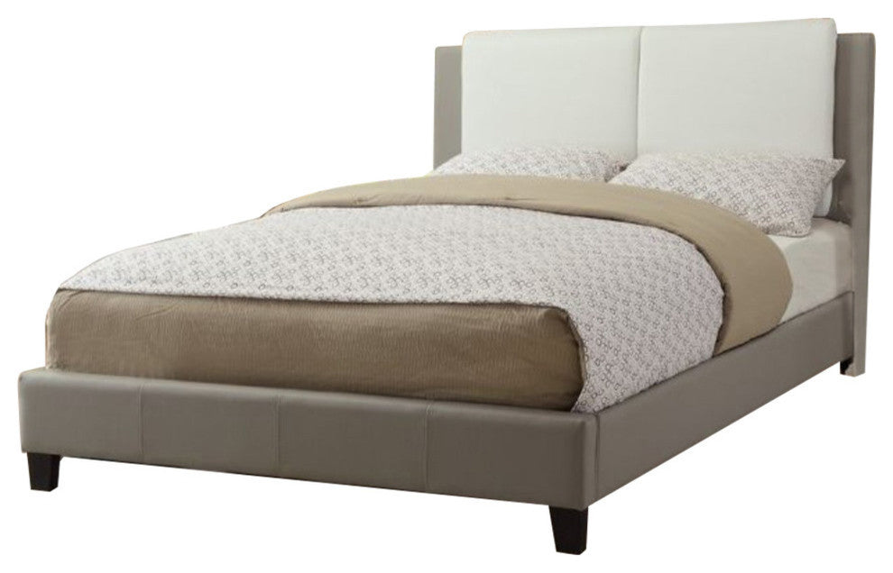 Benzara BM168629 Wooden Full Bed With White Pu Head Board, Gray