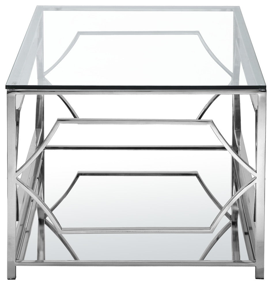 Edward Rectangular Coffee Table, High Polish Steel