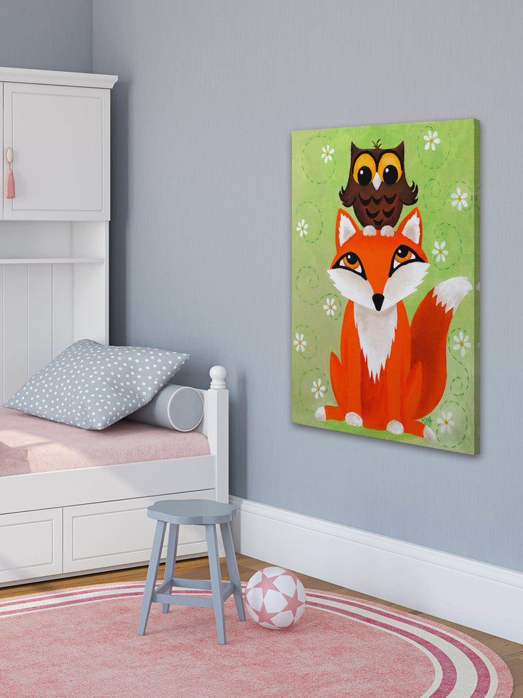 Marmont Hill, "Owl on Fox" by Nicola Joyner Painting on Wrapped Canvas, 12x18