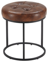Round Open Base Faux Leather Vanity Stool, Yellowish Brown