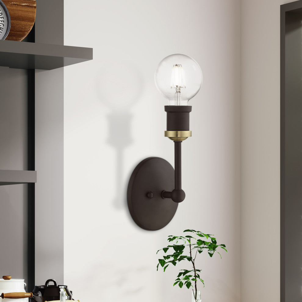 Lansdale 1 Light Bronze With Antique Brass Accents ADA Vanity Sconce