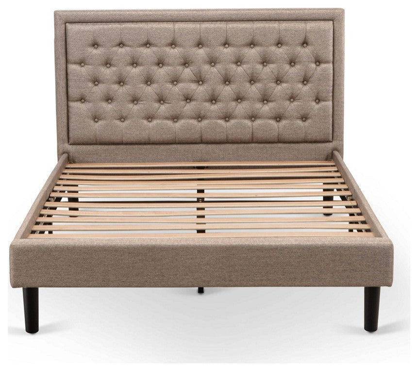 2Pc Queen Size Bed Set, 1 Platform Bed Dark Khaki, 1 Wood Nightstand