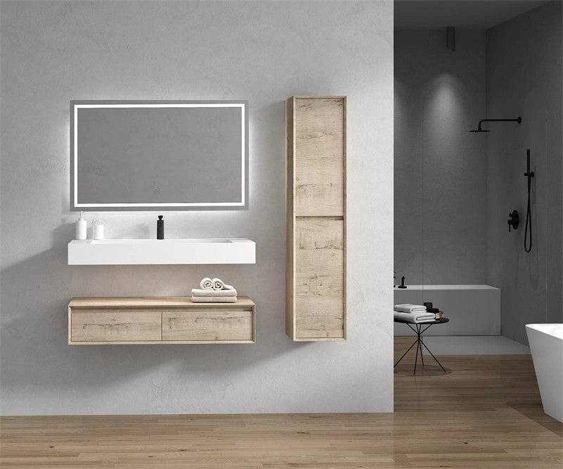 Alysa 48'' Floating Vanity, Acrylic Sink, Light White Oak