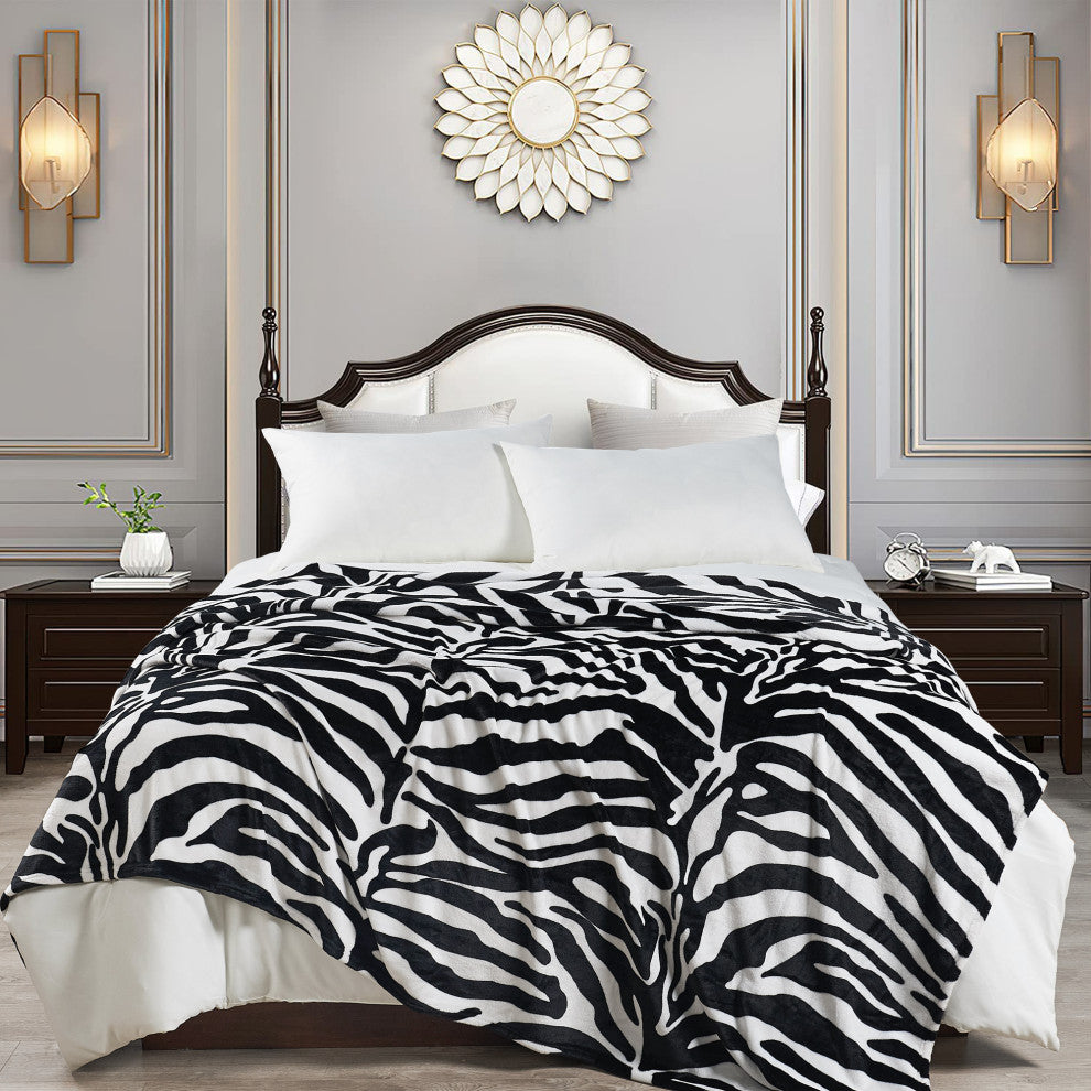 Zebra Safari Printed Flannel Fleece Blanket, Queen