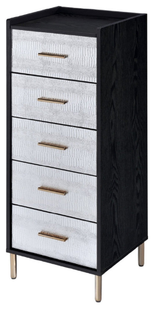 Benzara BM274615 5 Drawer Jewelry Storage Chest & Gold Legs, Black and Silver