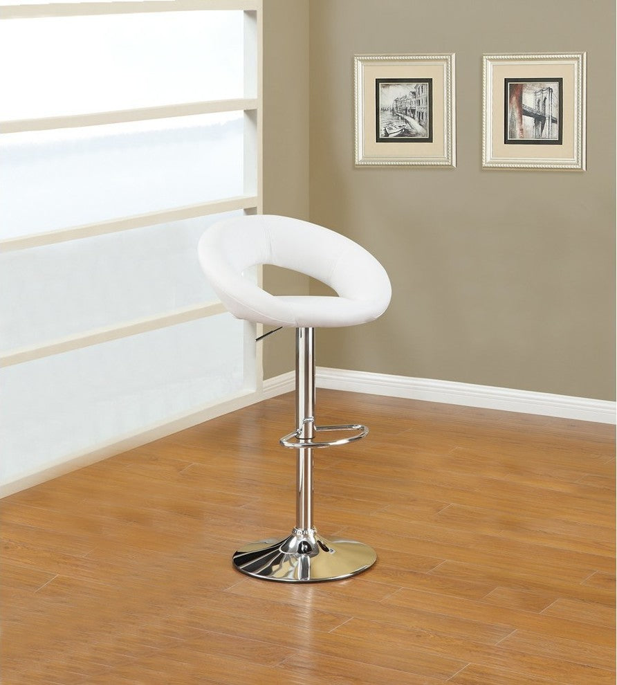 Benzara BM166614 Faux Leather Seat Metal Base Bar Stool White & Silver, Set of 2
