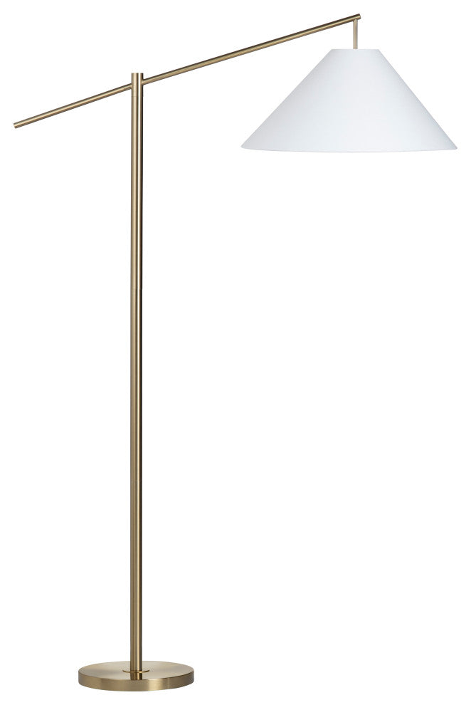 68.25"H Gold Steel Floor Lamp With White Linen Shade