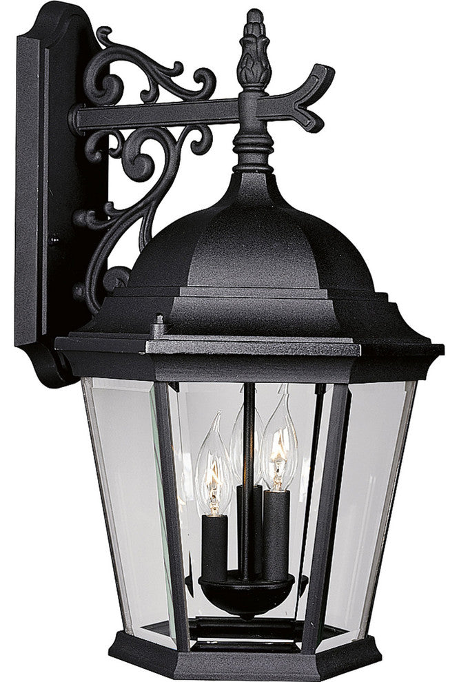 Progress Lighting 3-Light Wall Lantern With Clear BeveLED Glass Pan, Black