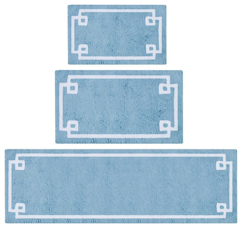Madison Park Evan High Pile Bordered Bathroom Rug, Blue, Blue, Runner