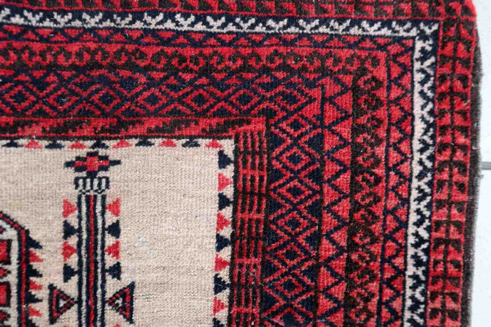 Handmade Antique Afghan Baluch Prayer Rug 2.8'x4.2', 86cmx129cm, 1910s