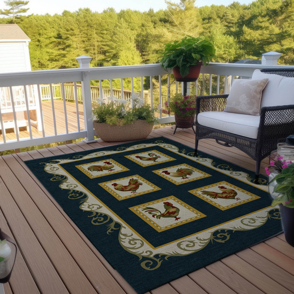 Indoor/Outdoor Kendall KE4 Black Machine Washable 9' x 12' Rug
