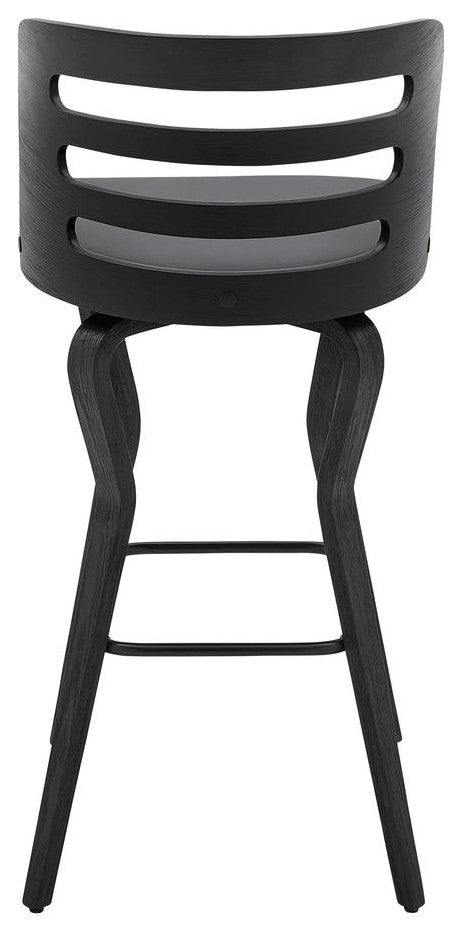Verne 30 Swivel Gray Faux Leather and Black Wood Bar Stool