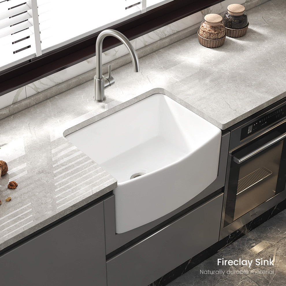 Pure 24" Curved Apron Front Farmhouse Kitchen Fireclay Sink
