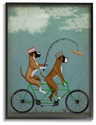 Boxer Dogs Share a Bicycle Framed Giclee Texturized Art, 11"x14"