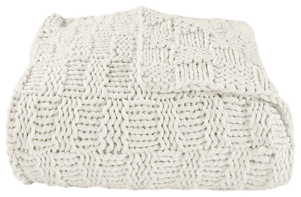 Chess Knit Throw, 50"x60", Natural, 1 Piece