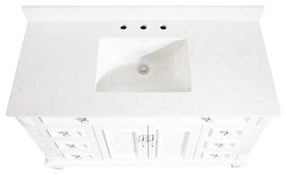 Solid Wood Bathroom Vanity with Quartz Top and cUPC Certified Sink, White, 48 Inch