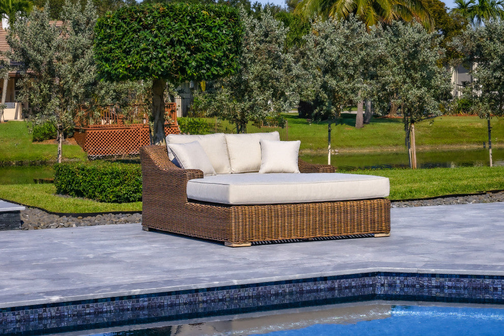 Milo 79x59" Patio Wicker Aluminum Frame Extra Large Double Sun Lounger, Brown
