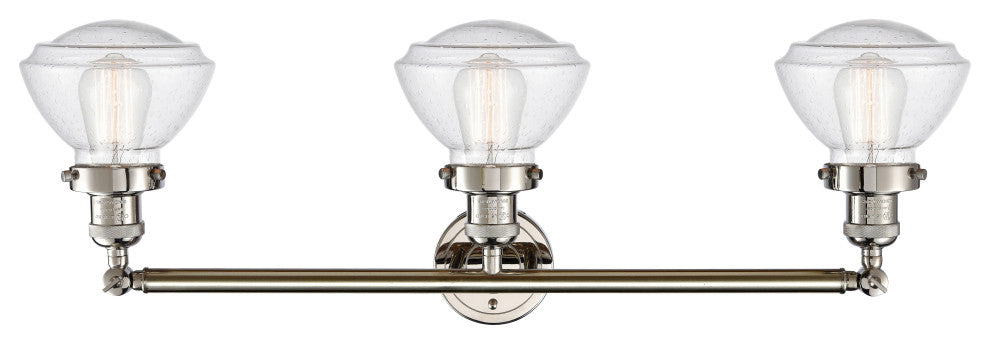 Olean 3 Light 31" Bath Vanity LIght, Polished Nickel, Seedy