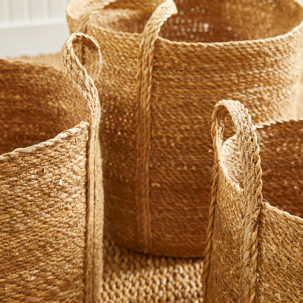 3-Piece Seagrass Round Basket Set With Long Handles