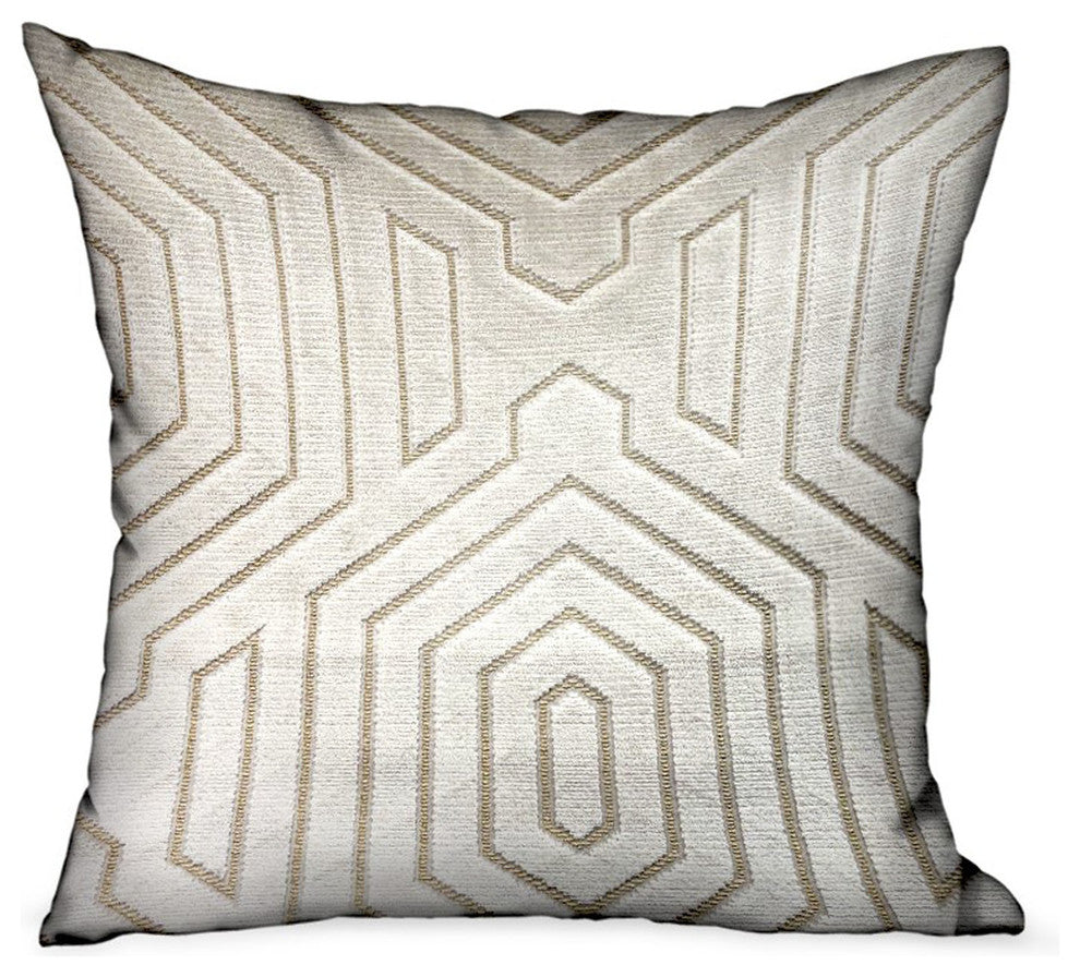 Plutus Pearly Velvet Gray Geometric Luxury Throw Pillow, 24"x24"