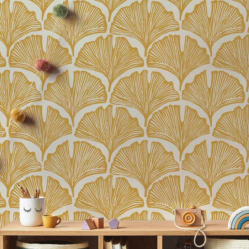 Feather Palm Peel and Stick Wallpaper By Novogratz Golden Mustard Palm Sample
