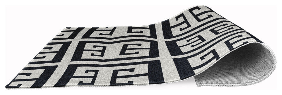 Greek Key Patterned Chenille Rug