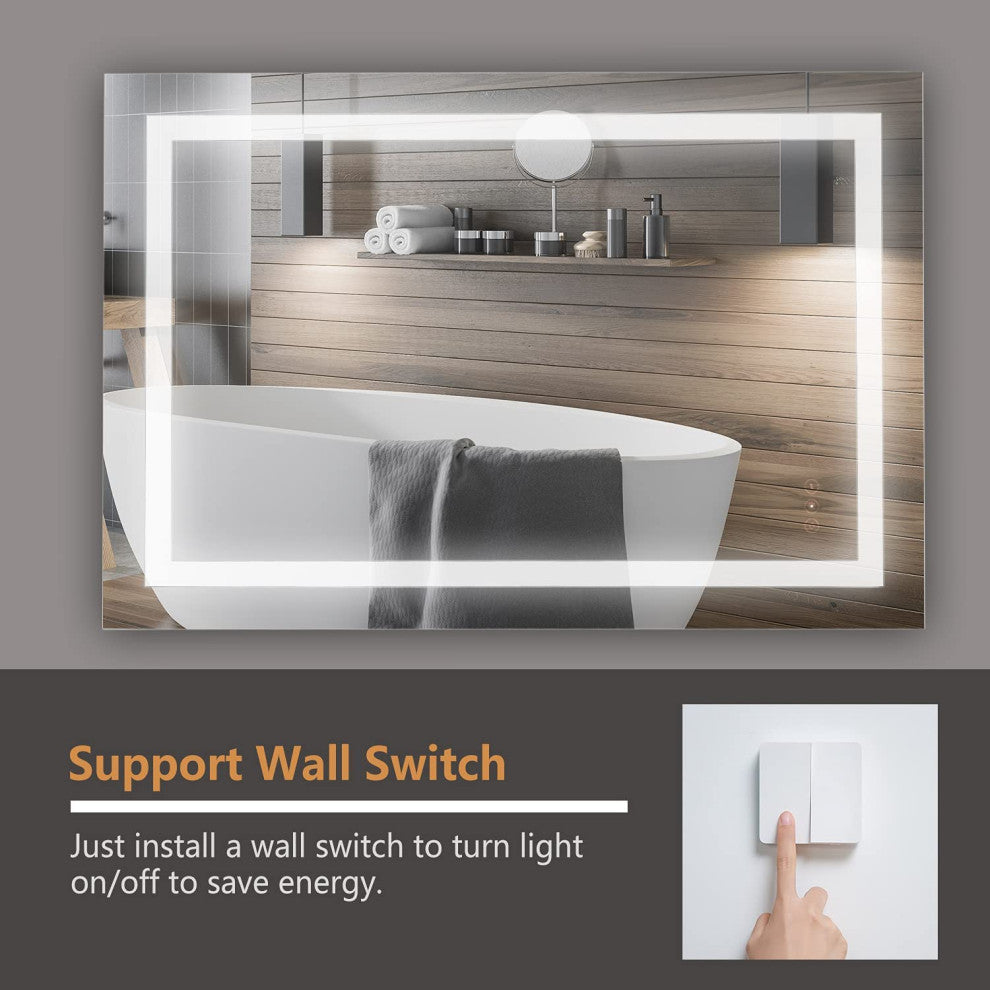 Anti-Fog Dimmable Multi-Color Inductive Touch LED Bathroom Mirror, 48x36 Inch