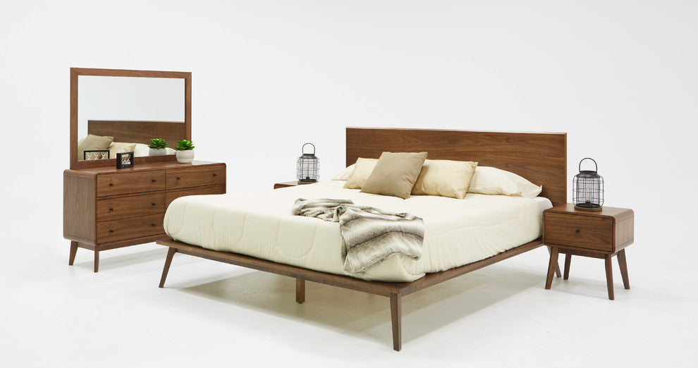 Modrest Carmen Mid-Century Modern Walnut Bed, Eastern King