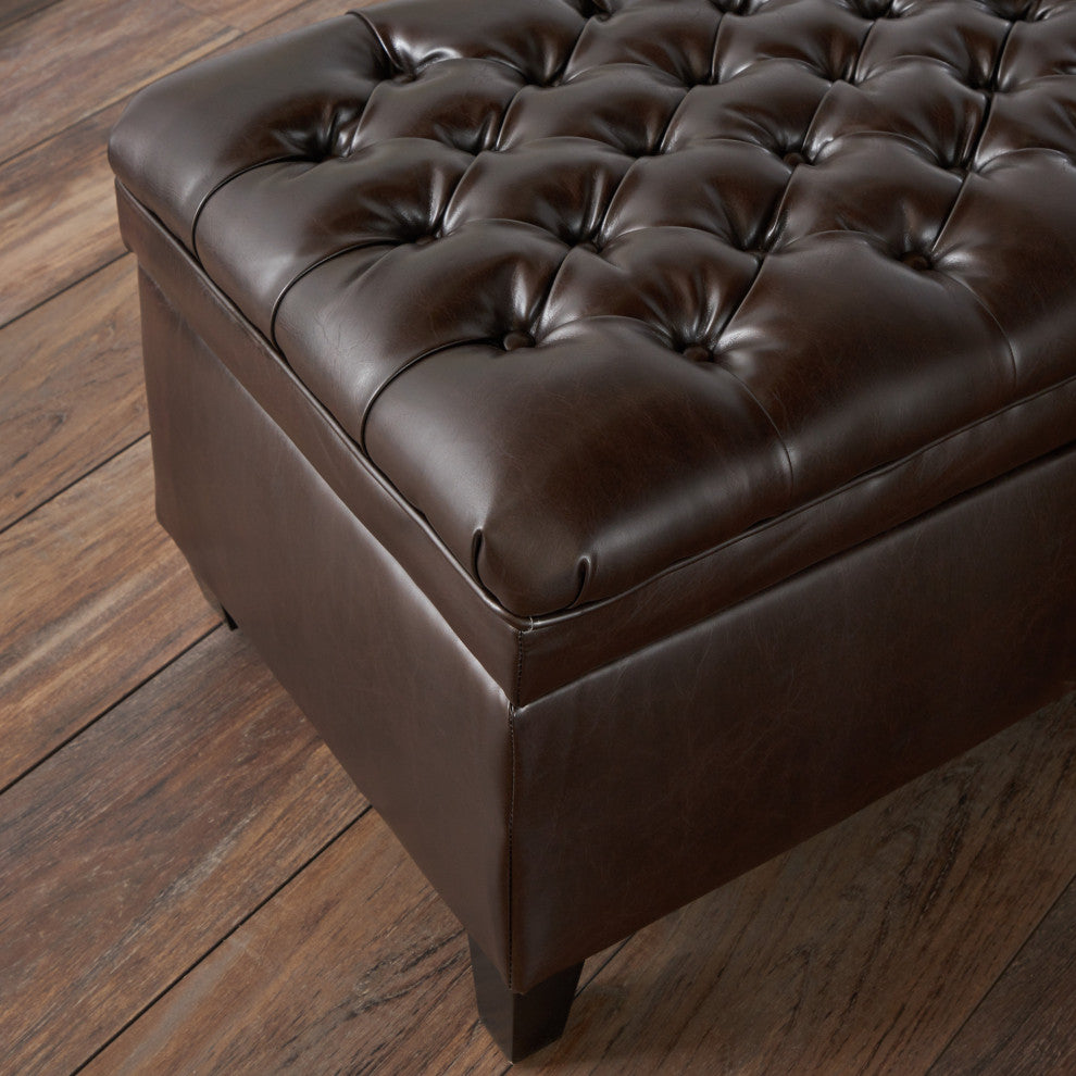 GDF Studio Sheffield PU Brown Tufted Storage Ottoman