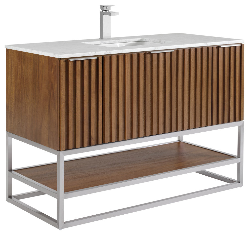 Terra Bathroom Vanity, Walnut/Brushed Nickel, 48", Marble Top