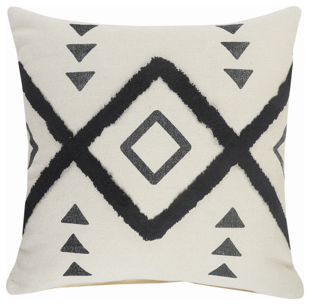 Black and Cream Tufted Geometric Diamond Throw Pillow