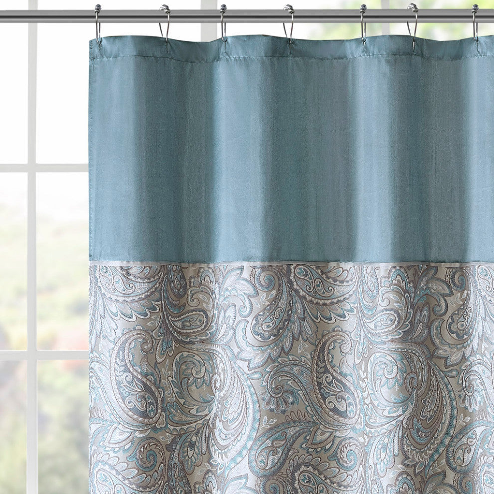 Madison Park Aubrey Jacquard Shower Curtain, Teal 72x72"