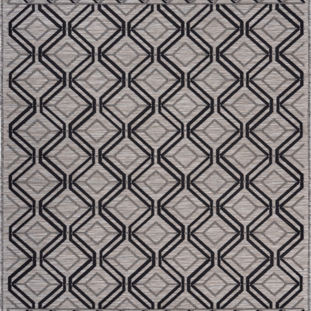 5' X 7' Black And Tan Indoor Outdoor Area Rug