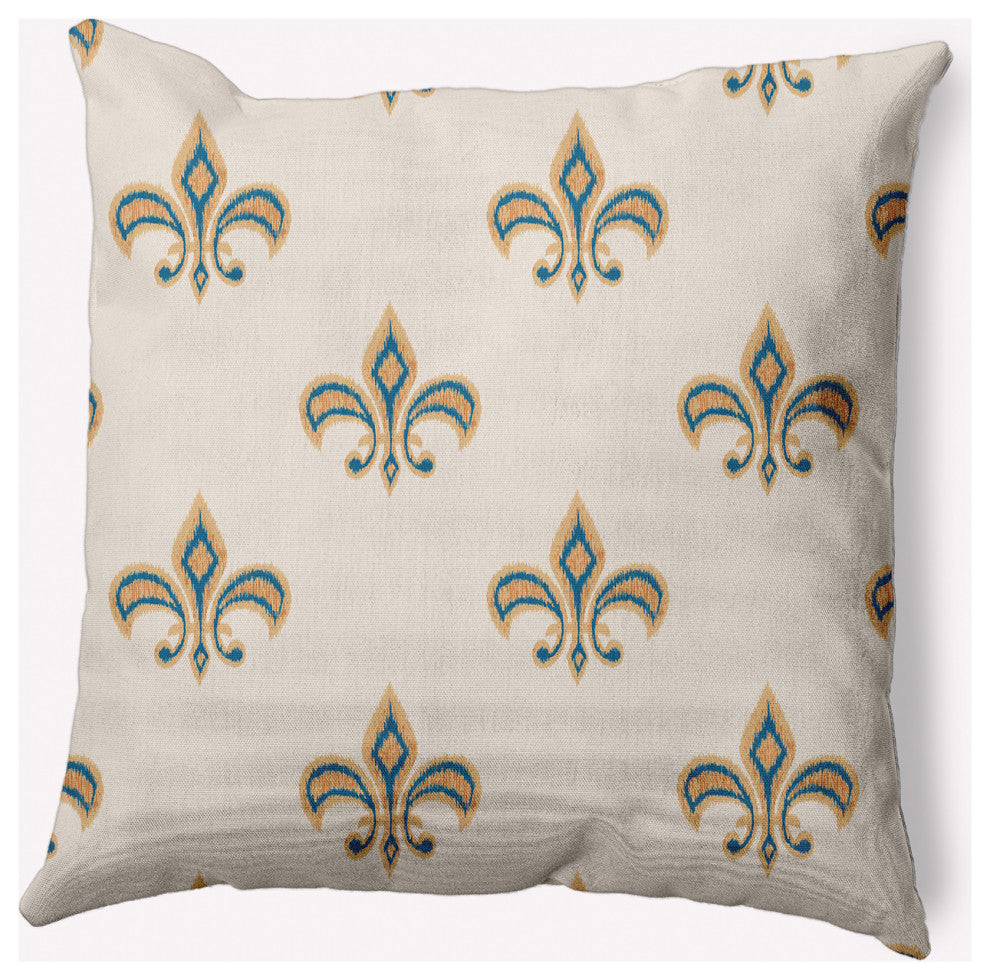 18" x 18" Fleur de Lis Indoor/Outdoor Polyester Throw Pillow, Autumn Blue